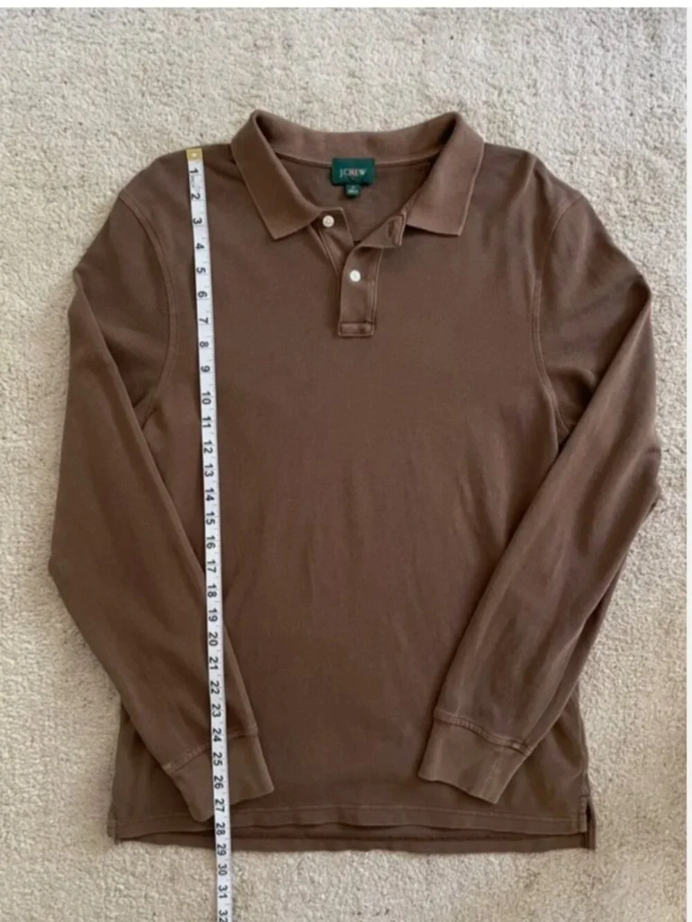 J.Crew Long Sleeve Washed Pique Polo Shirt Oarsman Deep Twig Brown Preppy Size M